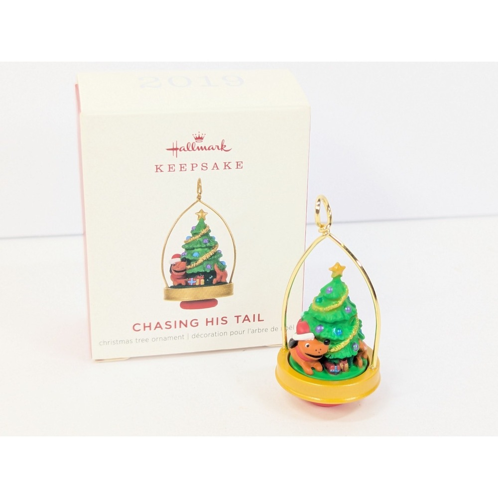 Hallmark 2019 Chasing His Tail Keepsake Miniature Christmas Ornament Dog